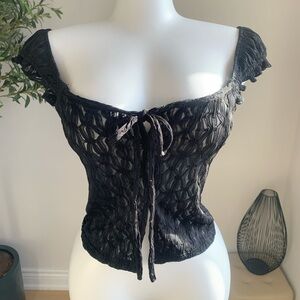 CIDER Black Lace Off Shoulder Tie Front Top NWT Size M